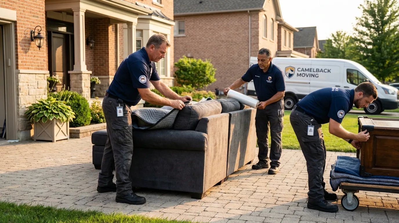 Large estate moving crew wrapping furniture in Meadville, PA