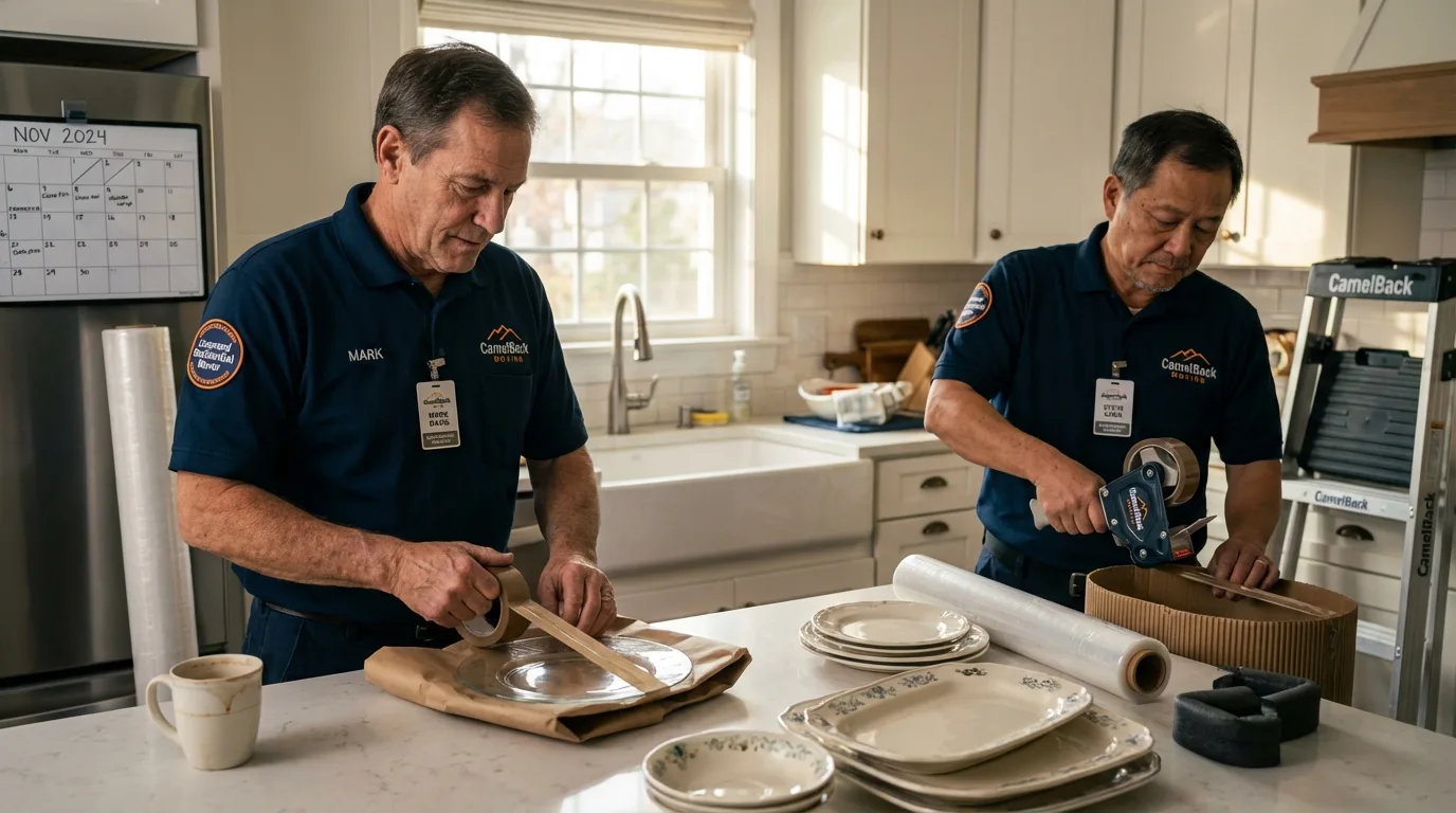 Professional crew packing kitchen dishware in Meadville, PA
